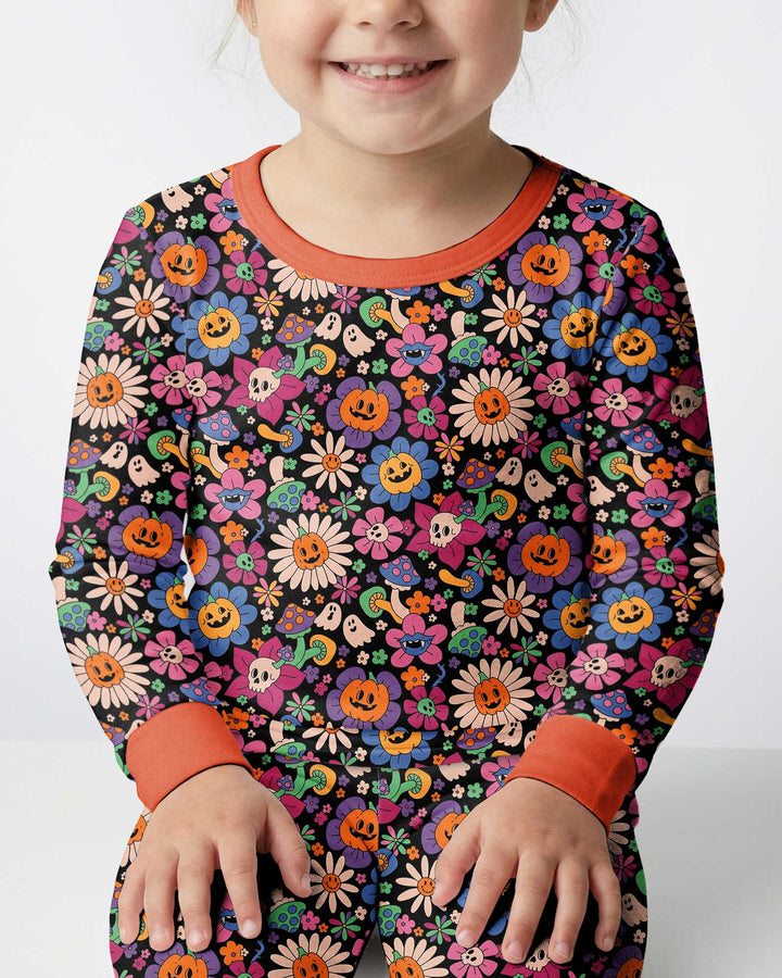 Halloween Flowers Bamboo Two Piece Long Sleeve Pajama Set