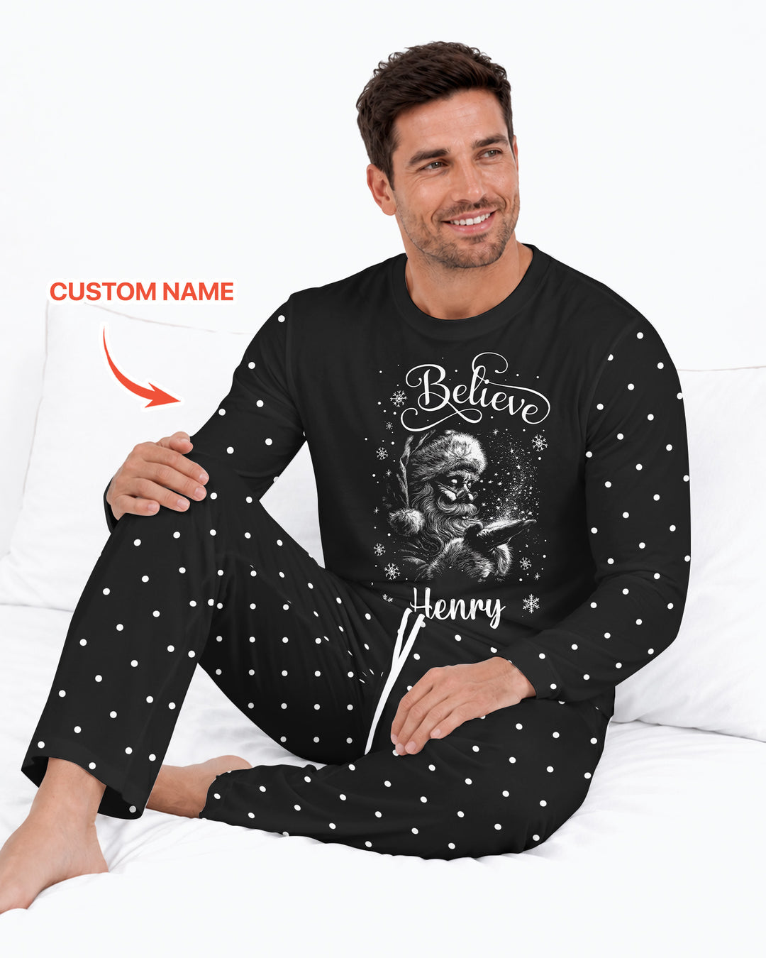 Custom Name Vintage Believe Santa Bamboo Men's Pajama Set