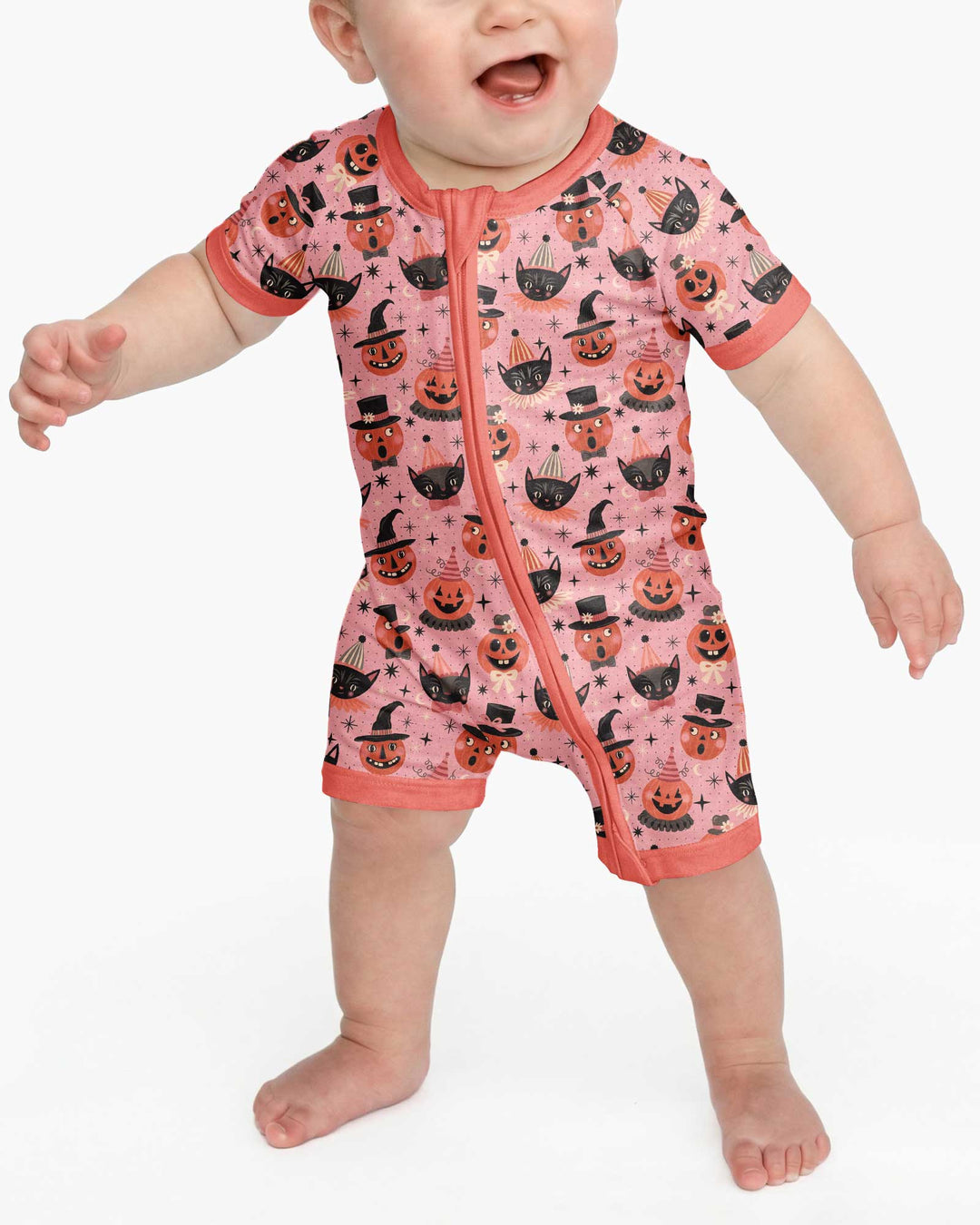 Retro Halloween Cats and Funny Pumpkins Bamboo Shorty Zippy