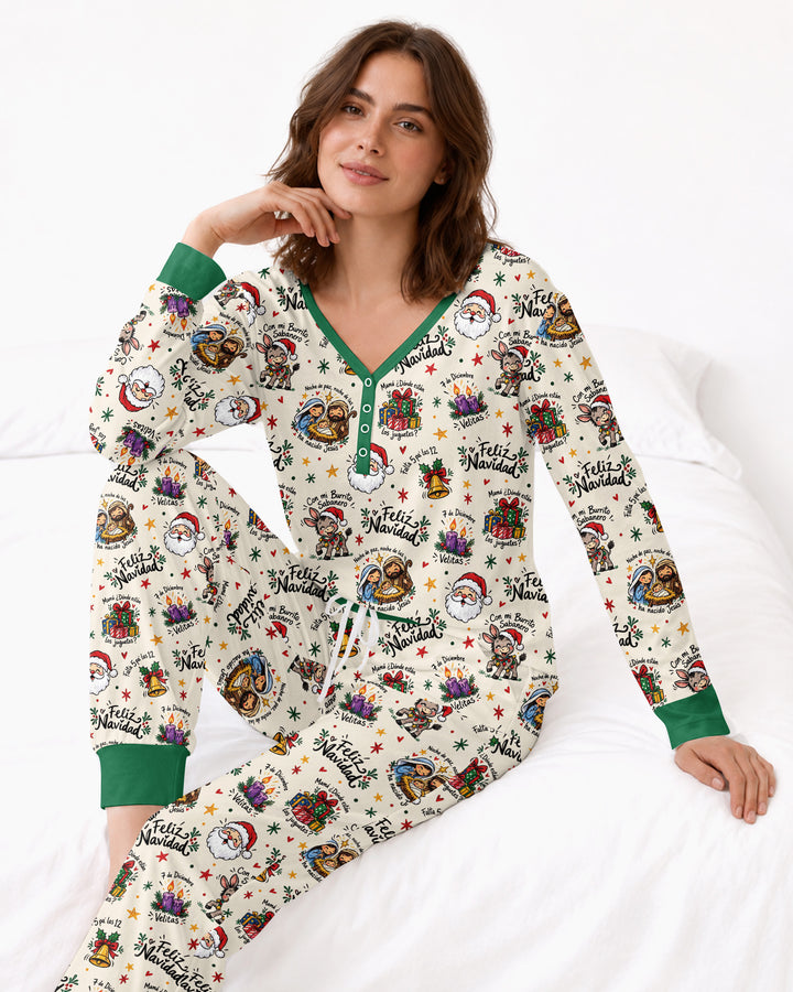 Whimsical Feliz Navidad Christmas Bamboo Women Pajama Set