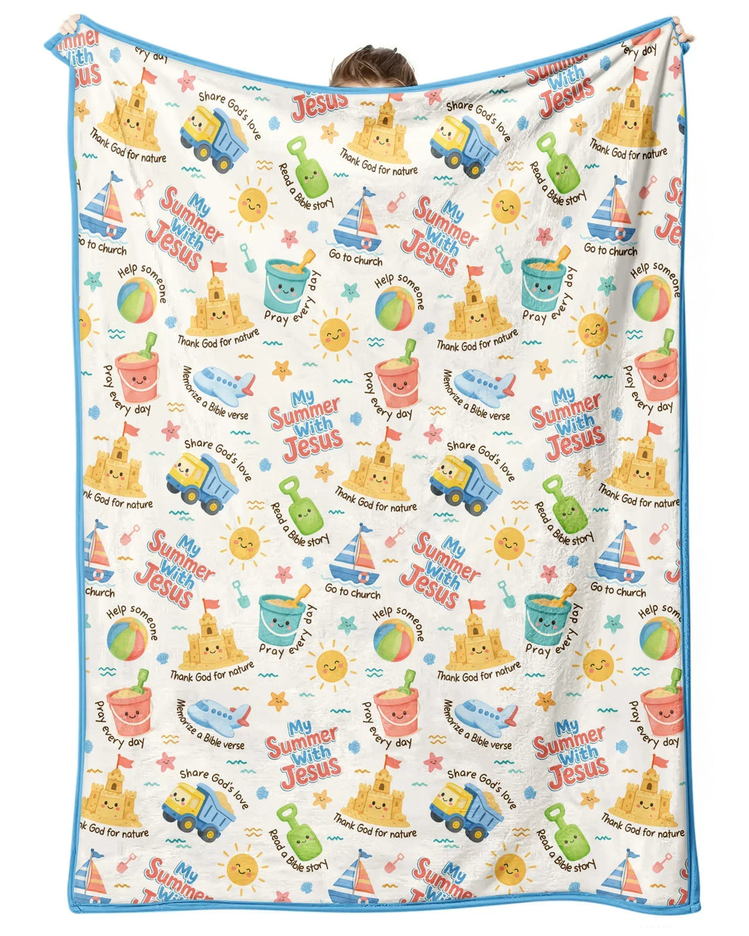 Colorful Summer Beach With Jesus Bamboo Blanket
