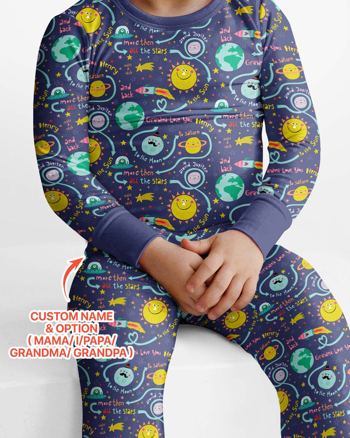 Love to the Moon and Back  Bamboo Two Piece Long Sleeve Pajama Set