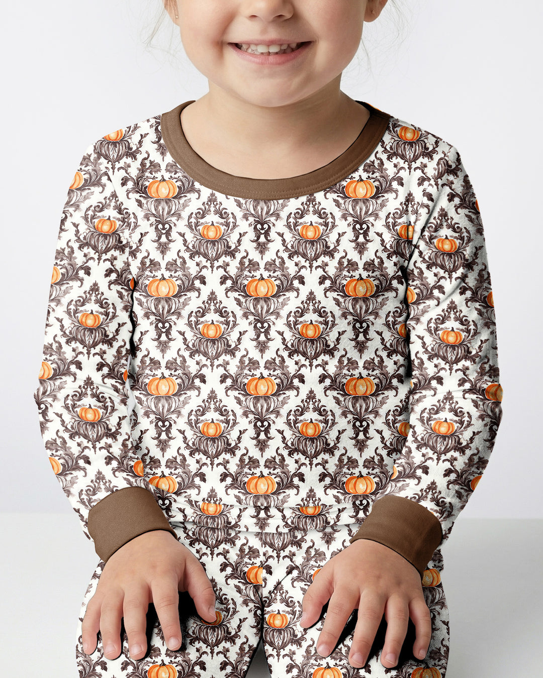 Pumpkin Toile Family Matching Bamboo Two Piece Long Sleeve Pajama Set