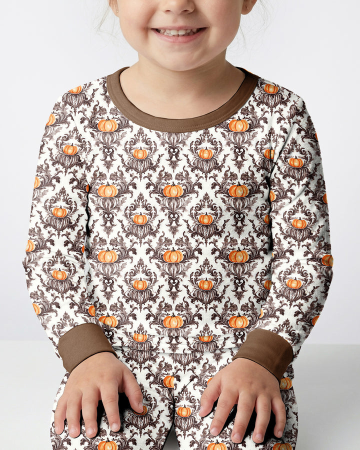 Pumpkin Toile Family Matching Bamboo Two Piece Long Sleeve Pajama Set