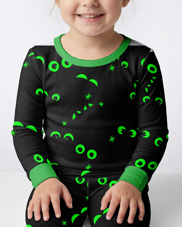 Glow In The Dark Creepy Spiderweb Bamboo Two Piece Long Sleeve Pajama Set