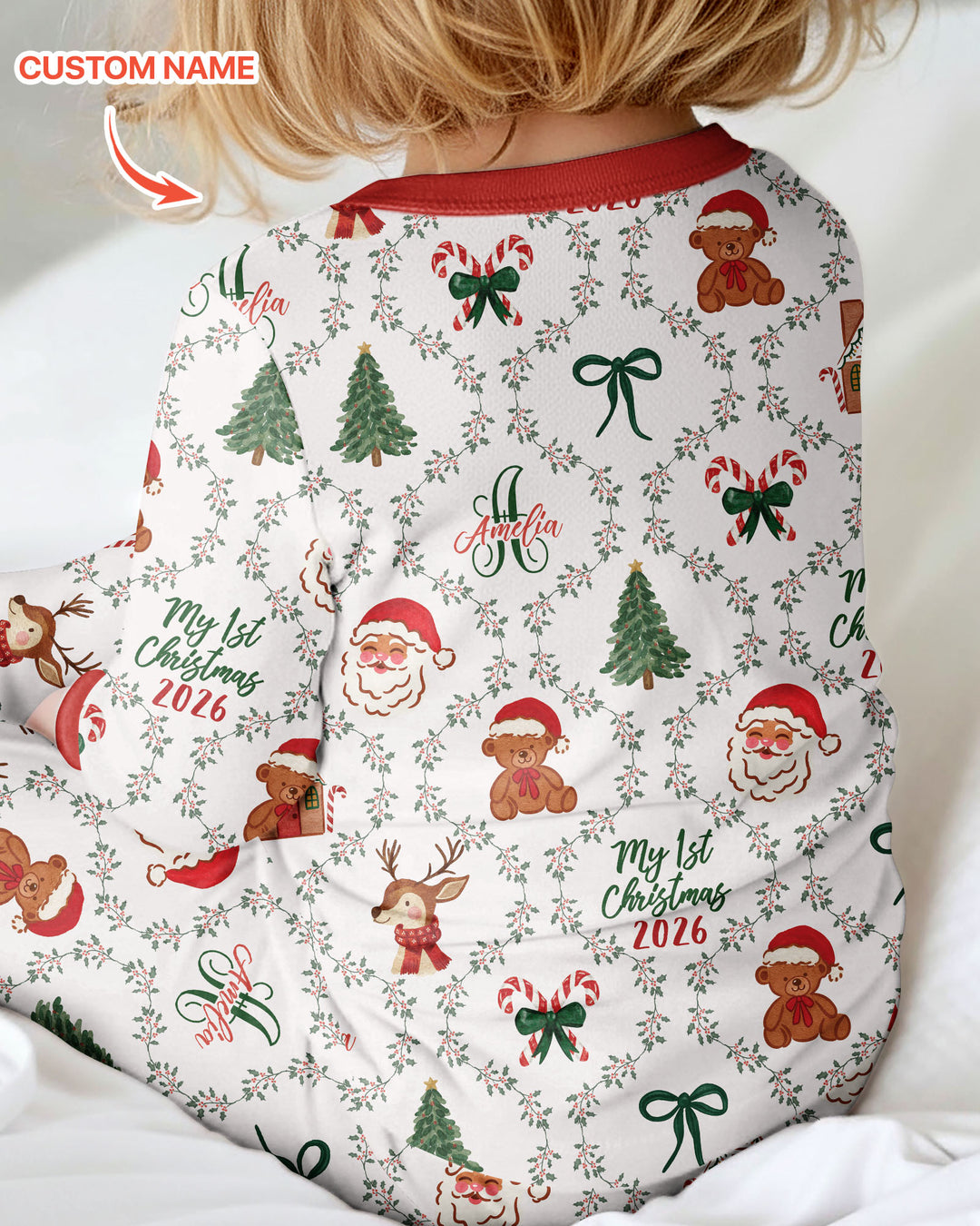 Custom name "Fancy Monogram Red Christmas 2026" Bamboo Convertible Zippy