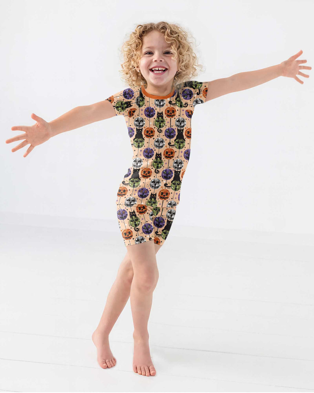 Groovy Halloween Disco Cat Bamboo Two Piece Short Sleeve Shorts Pajama Set