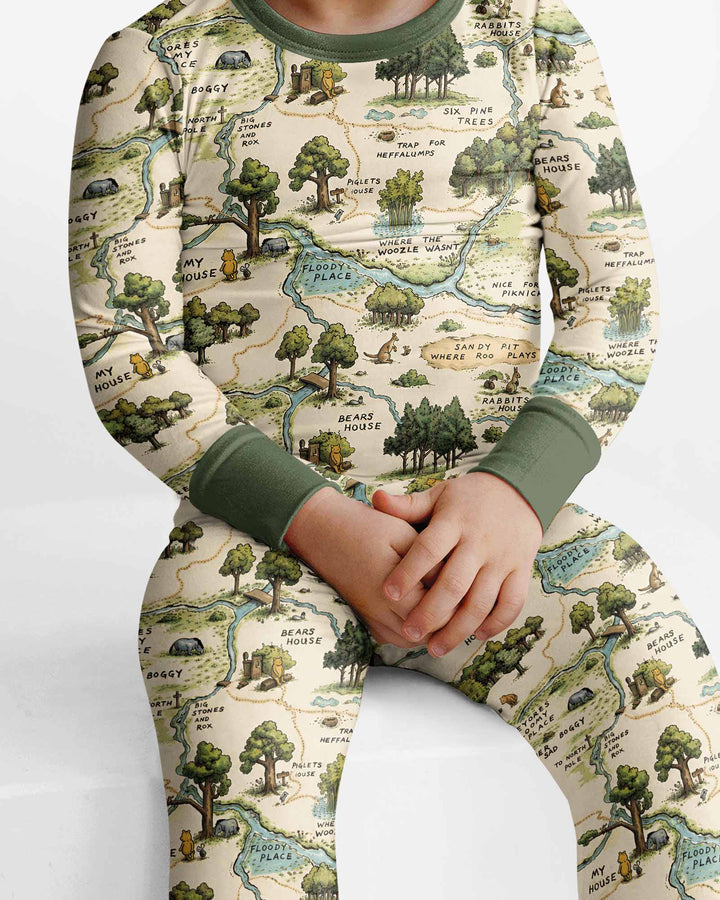 Classic Bear Maps Bamboo Two Piece Long Sleeve Pajama Set