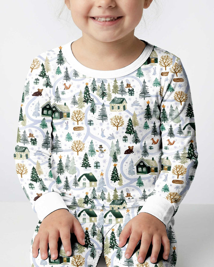 Winter Woodland Village Bamboo Two Piece Long Sleeve Pajama Set