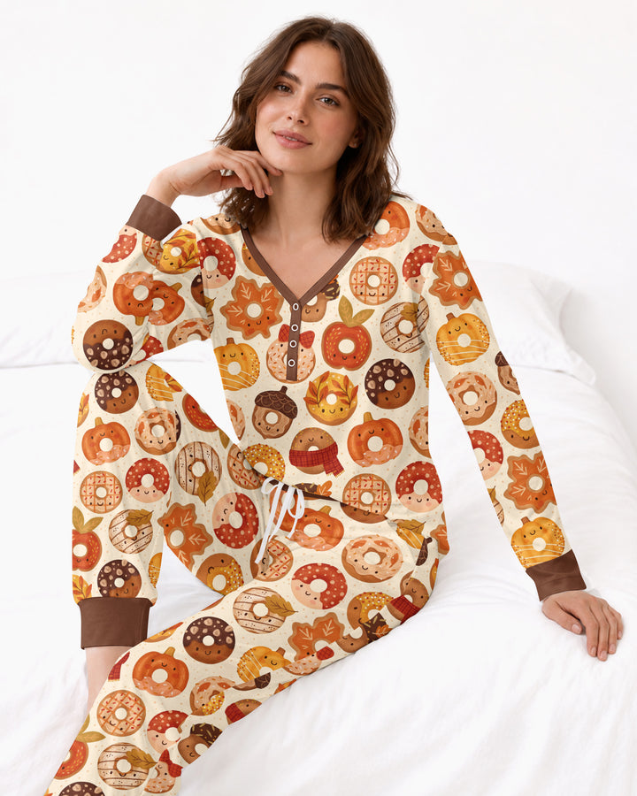 Cute Autumn Donut Bamboo Women Pajama Set