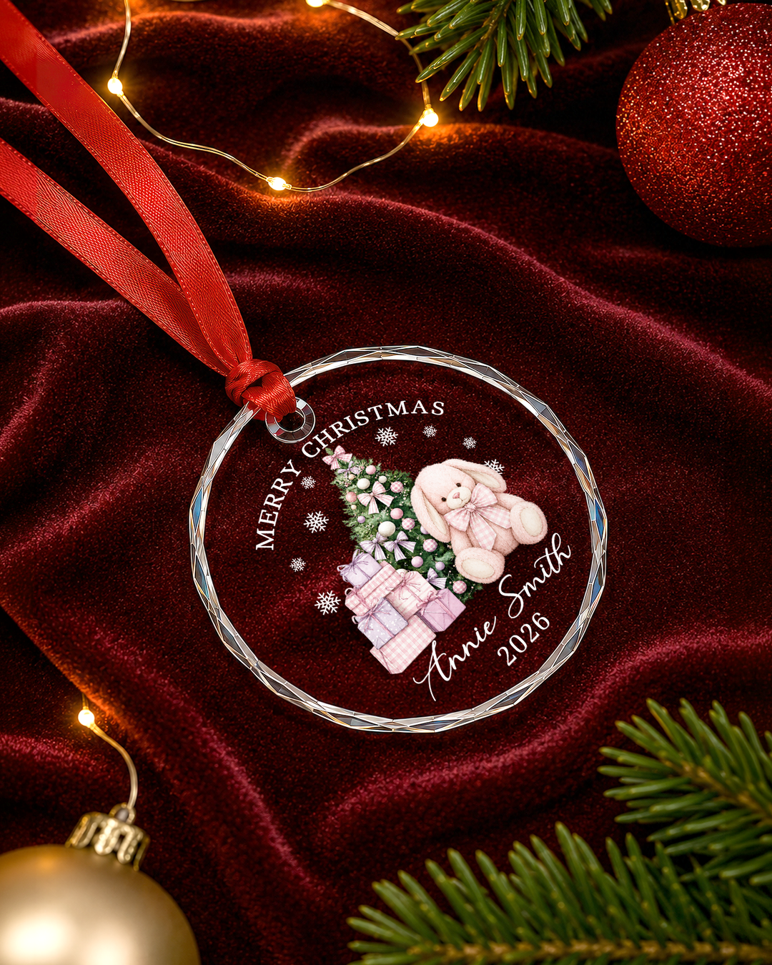 Baby First Christmas 2026 Personalized Glass Ornament