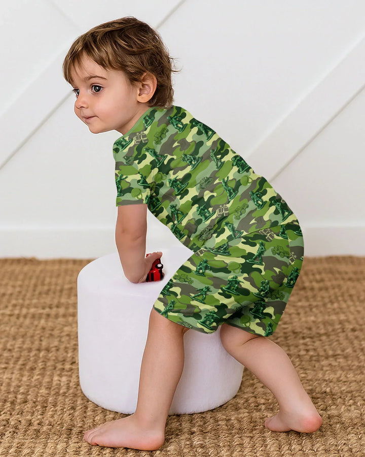 Green Army Men Bamboo Two Piece Short Sleeve Shorts Pajama Set
