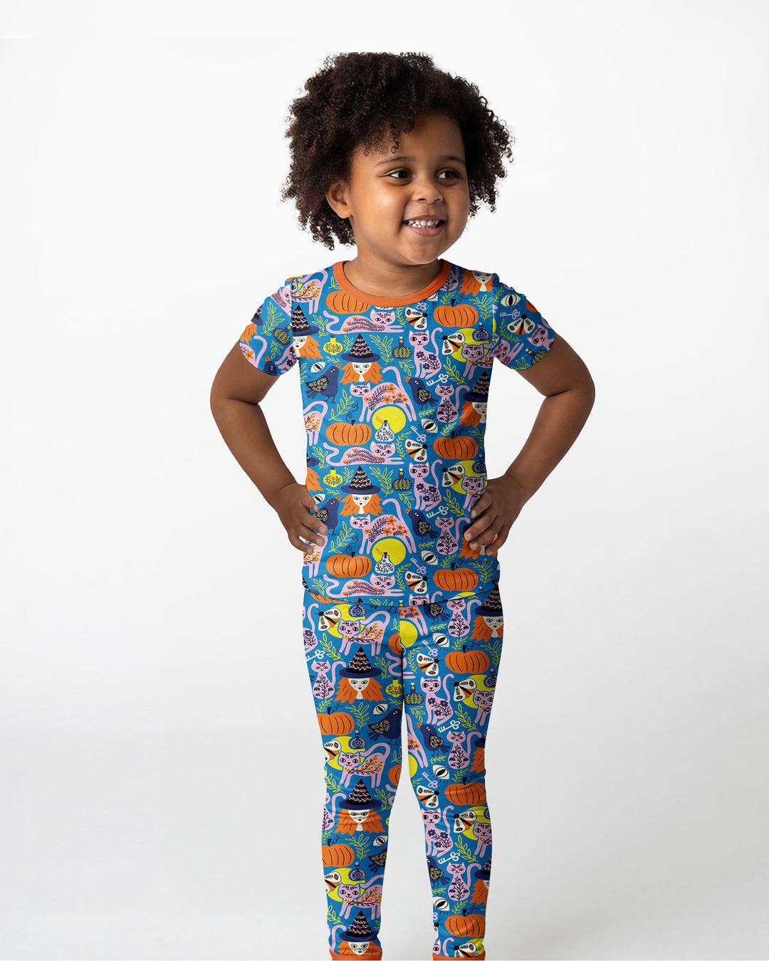 Whimsical Witch Cats Bamboo Two Piece Short Sleeve Pajama Set