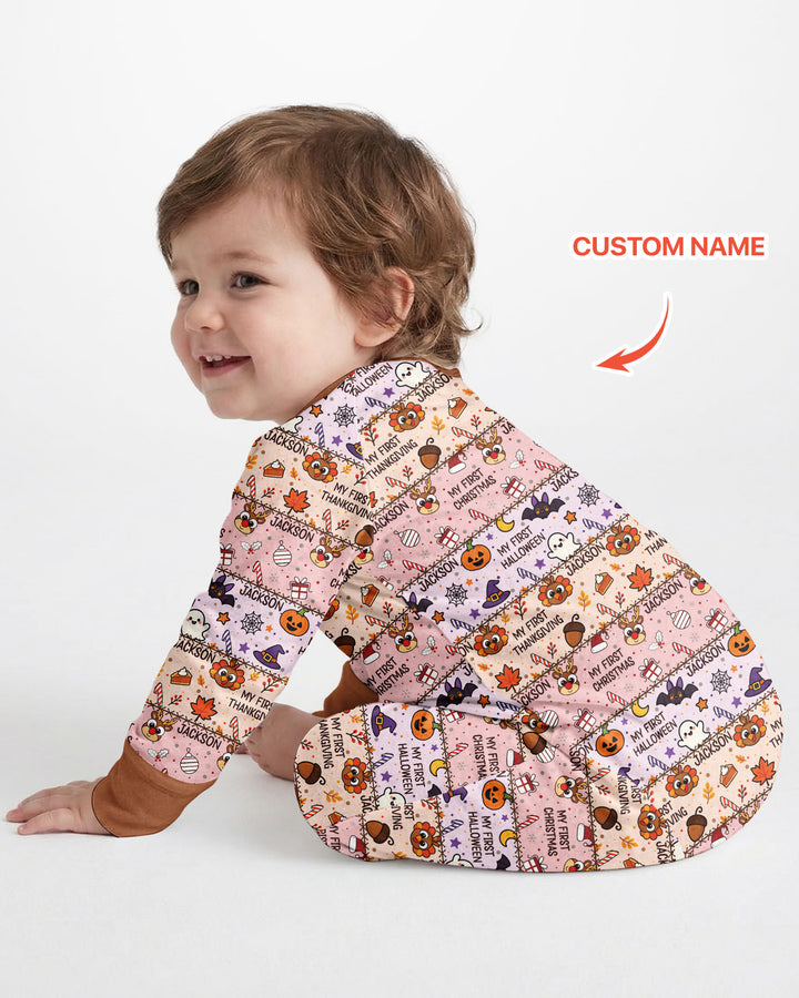 Custom Name My First Hallothanksmas Bamboo Convertible Zippy