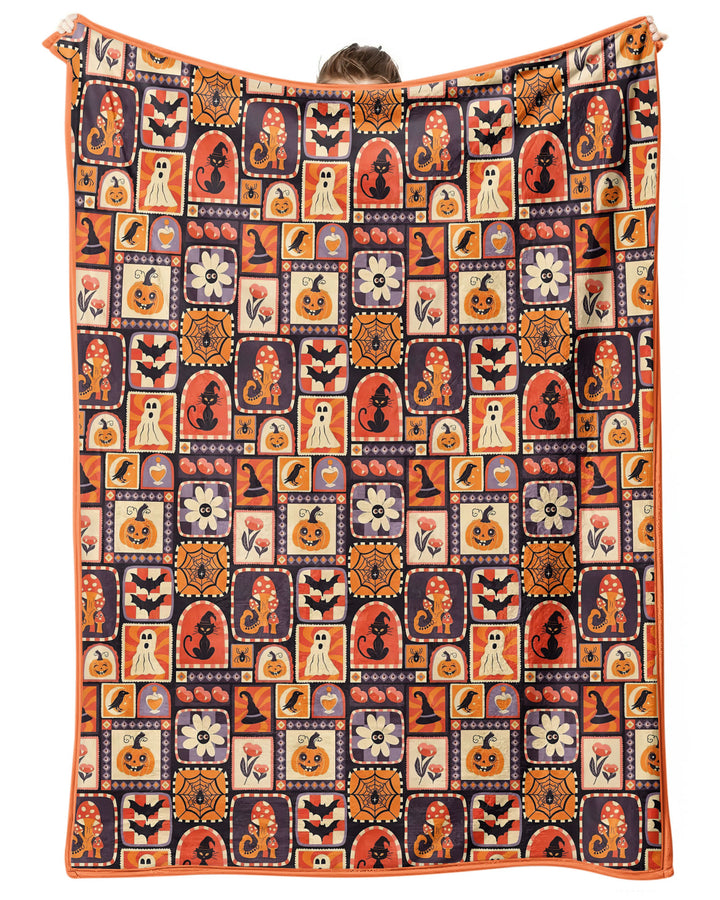 Retro Halloween Patchwork Icons Bamboo Blanket