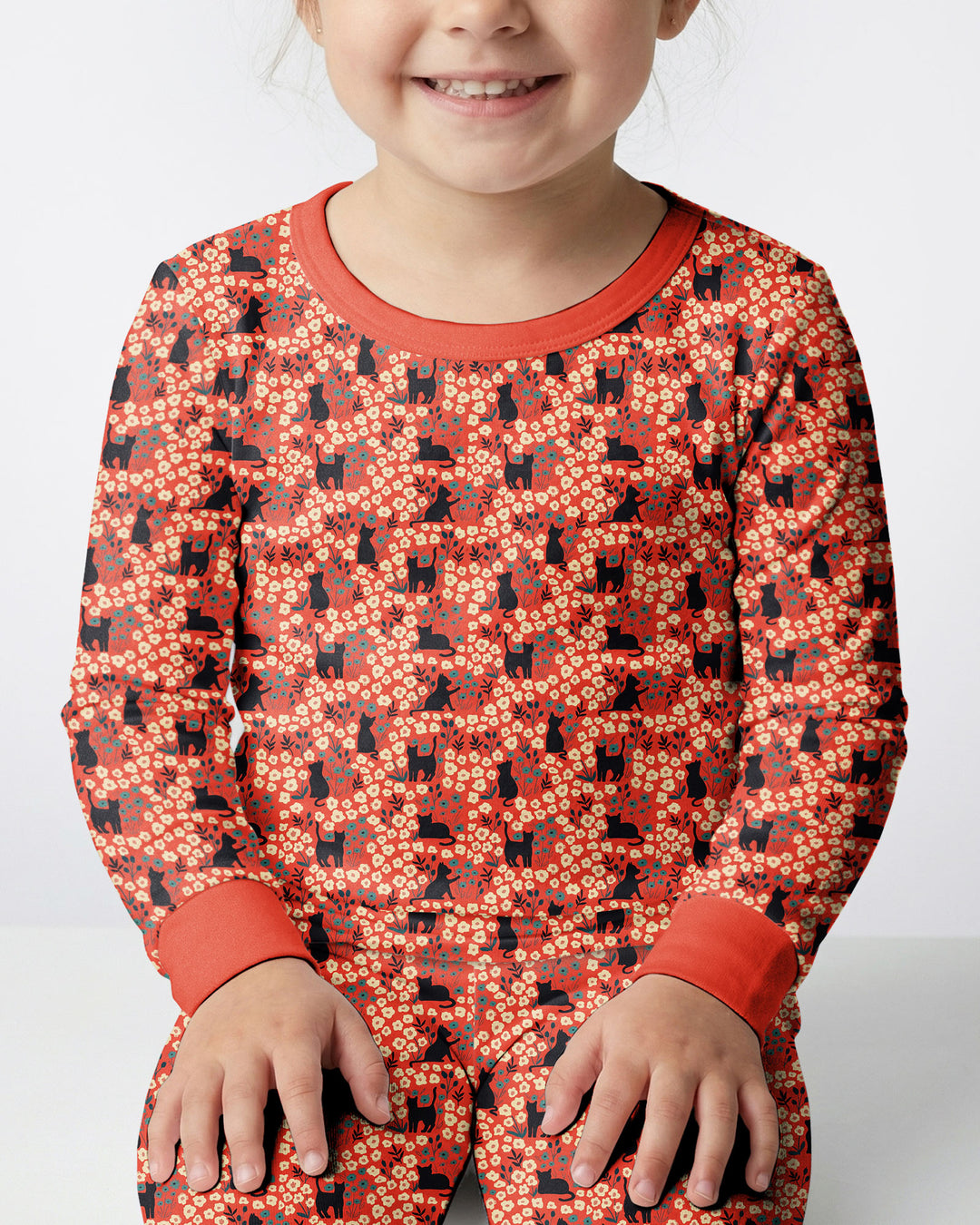Black Cat Ditsy Bamboo Two Piece Long Sleeve Pajama Set