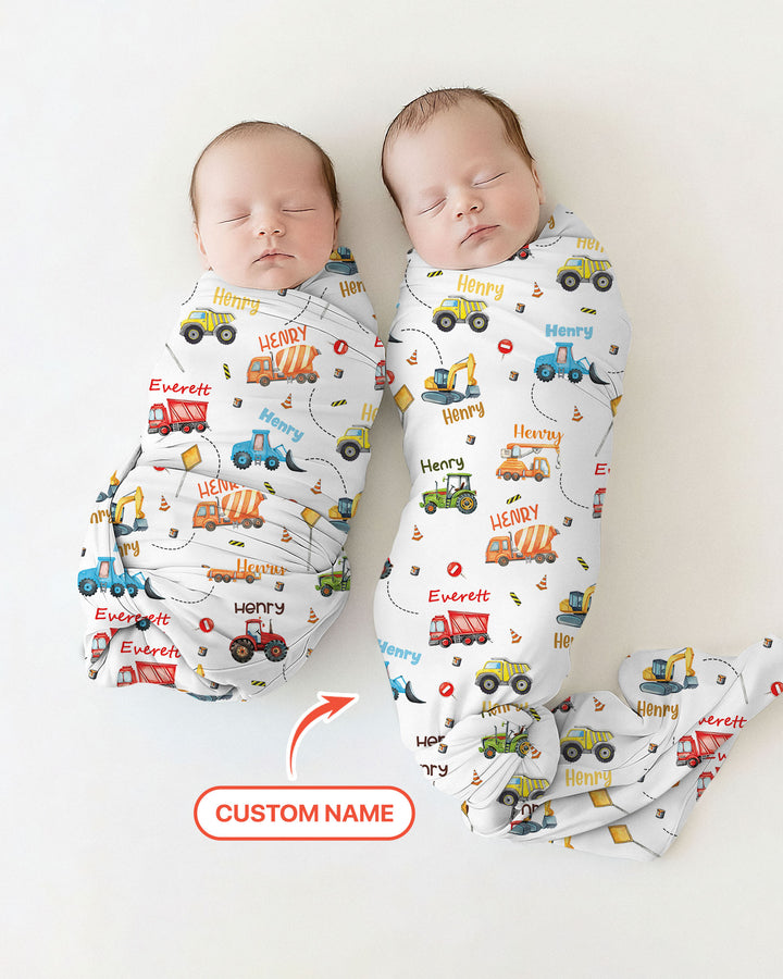 Construction Vehicles Custom Name swaddle blanket