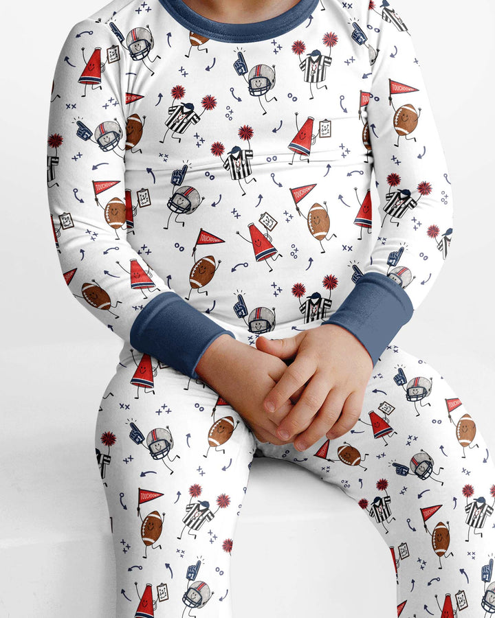 Happy Football Doodles Bamboo Two Piece Long Sleeve Pajama Set