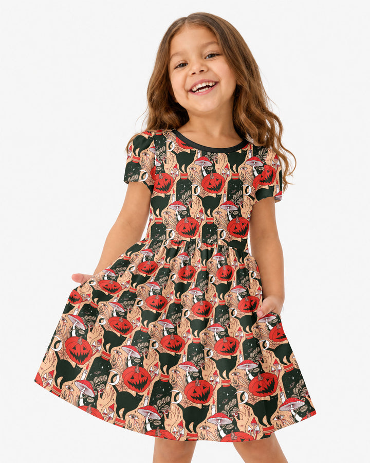 Black Cat And Pumpkin Halloween Bamboo Twirl Dress