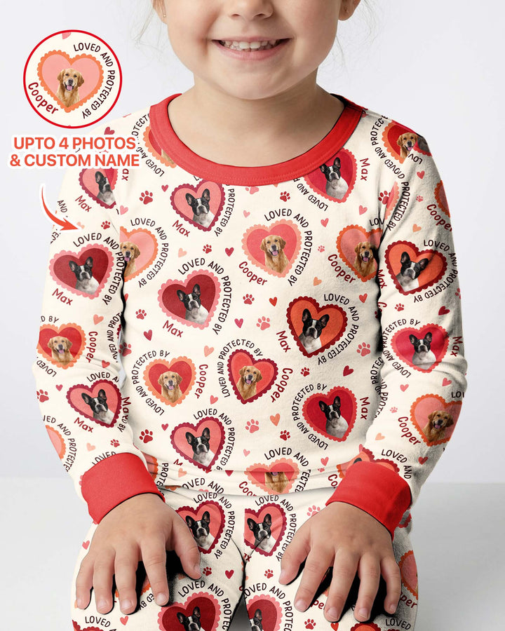 Custom Dogs Photo Loved And Protected By Bamboo Two Piece Long Sleeve Pajama Set