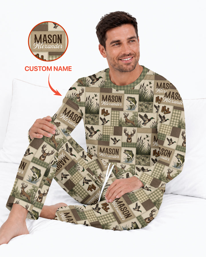 Personalized Hunting Patchwork Bamboo Men's Pajama Set