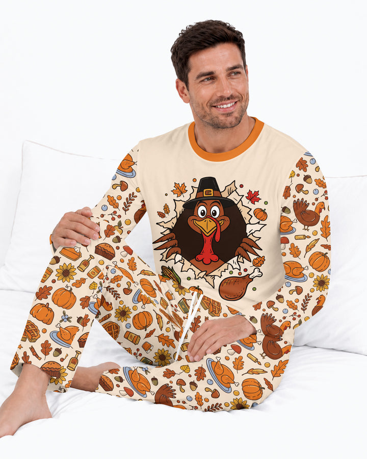 Funny Turkey on Thanksgiving Bamboo Men's Pajama Set
