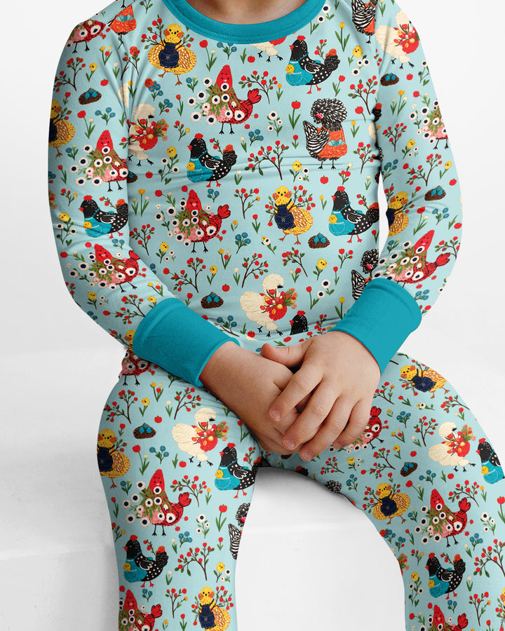 Chicken Garden Bamboo Two Piece Long Sleeve Pajama Set