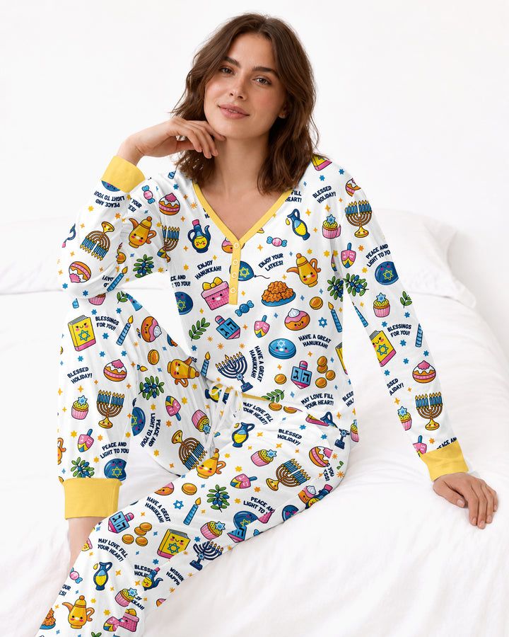 Kawaii Menorah Holiday Bamboo Women Pajama Set