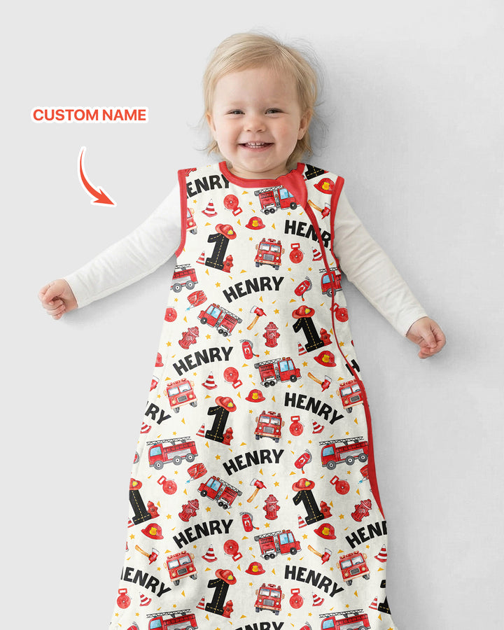 Custom Name Fire Truck Birthday Boy Bamboo Sleep Bag