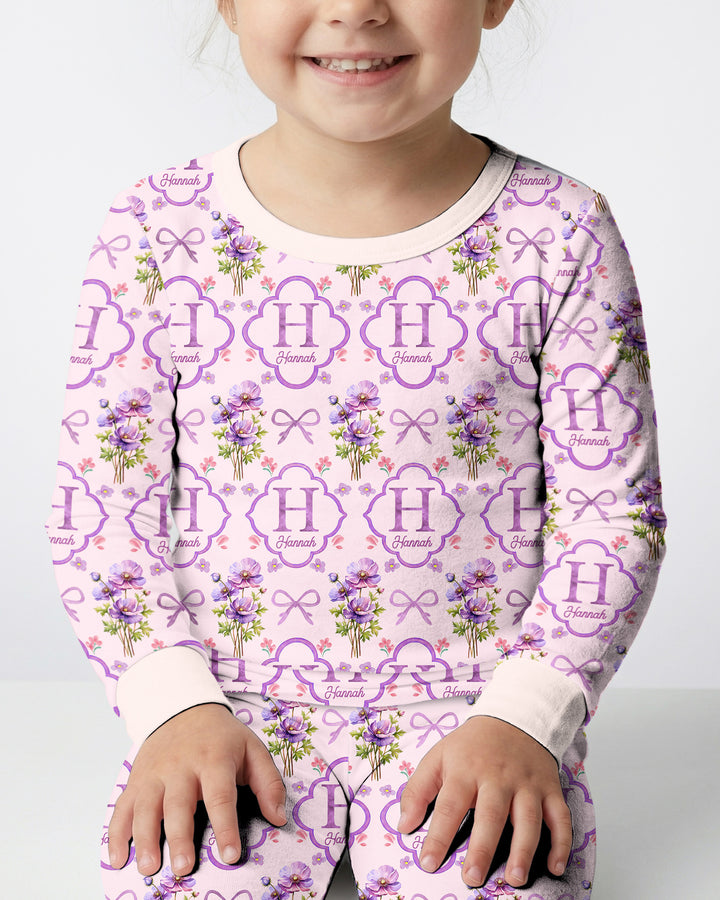 Personalized Birth Flower Mommy And Me Matching Bamboo Two Piece Long Sleeve Pajama Set