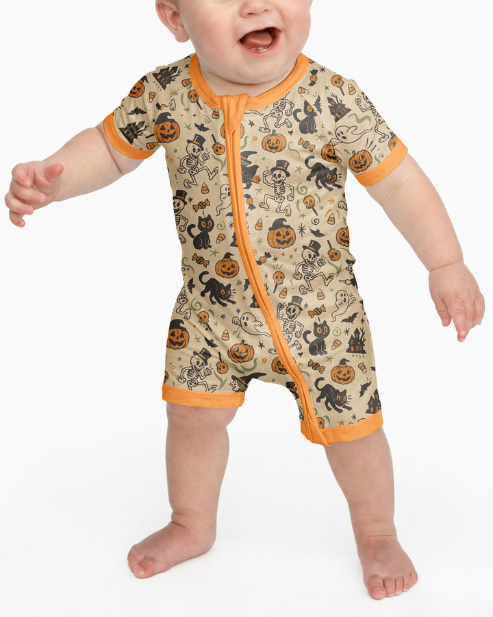 Vintage Skeleton Pumpkin Halloween Bamboo Shorty Zippy