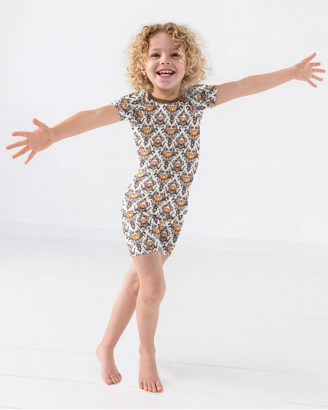 Pumpkin Toile Family Matching Bamboo Two Piece Short Sleeve Shorts Pajama Set