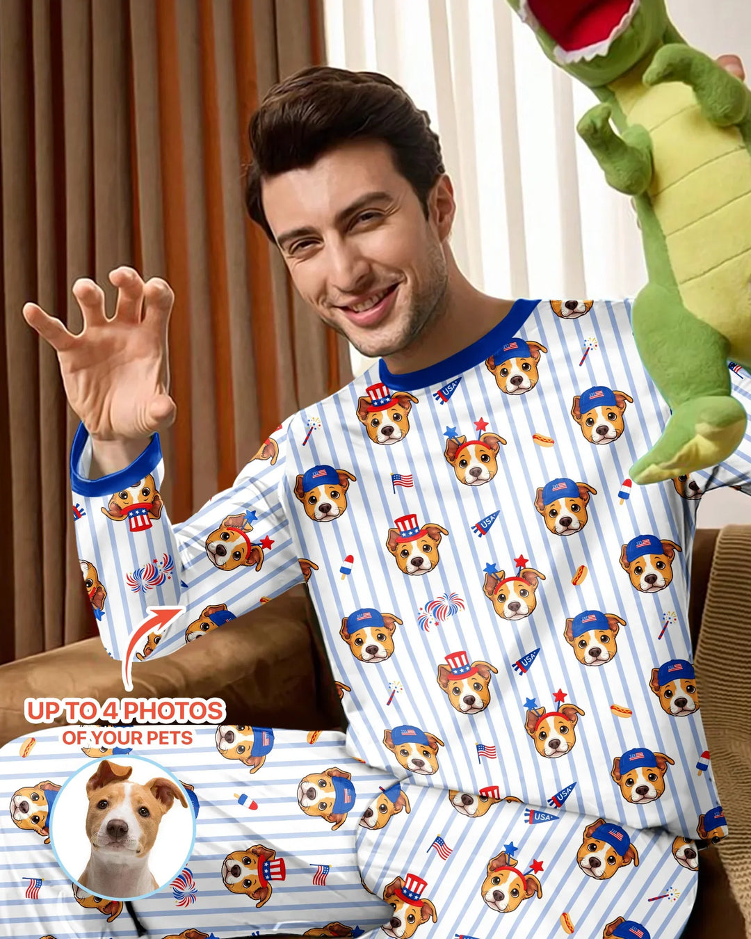 Custom Pet Image 4th of July Family Matching Bamboo Men's Pajama Set