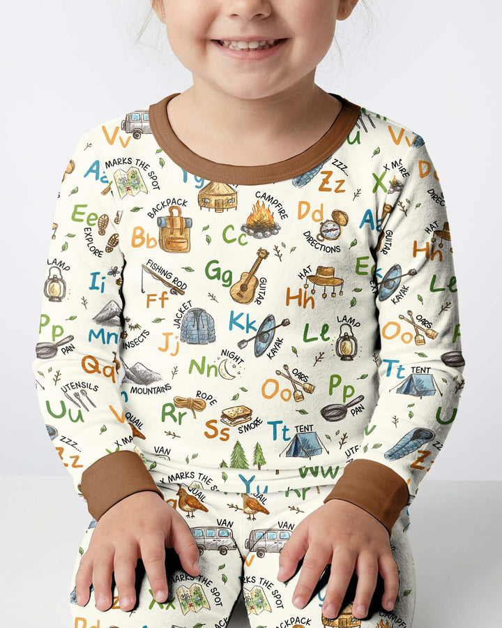 Adventure Alphabet ABCs Summer Camp Bamboo Two Piece Long Sleeve Pajama Set
