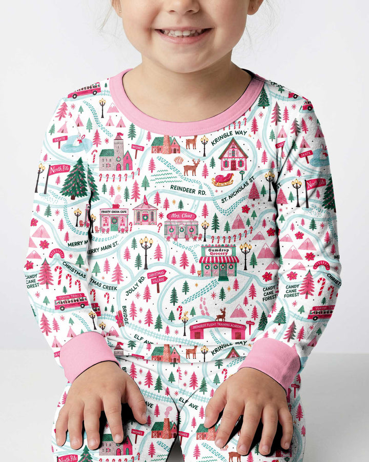 Whimsical North Pole Map Bamboo Two Piece Long Sleeve Pajama Set
