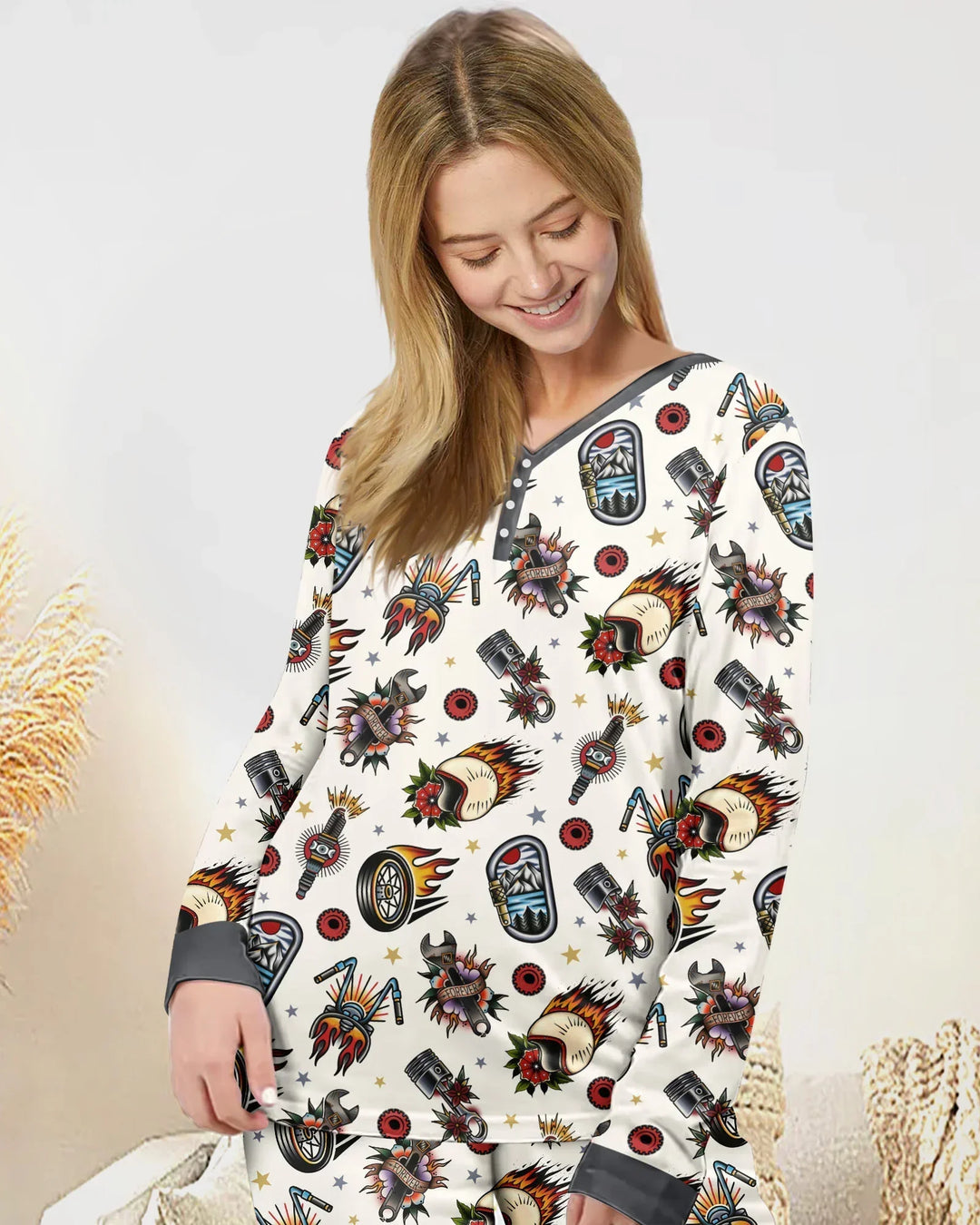 Born to Ride Together Familien-Pyjama-Set aus Bambus für Damen