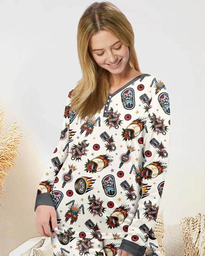 Born to Ride Together Familien-Pyjama-Set aus Bambus für Damen