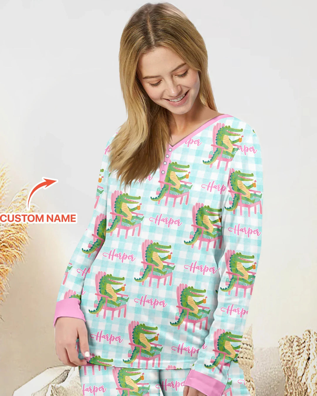 Damen-Schlafanzugset aus Bambus „Preppy Later Gator“ mit individuellem Namen