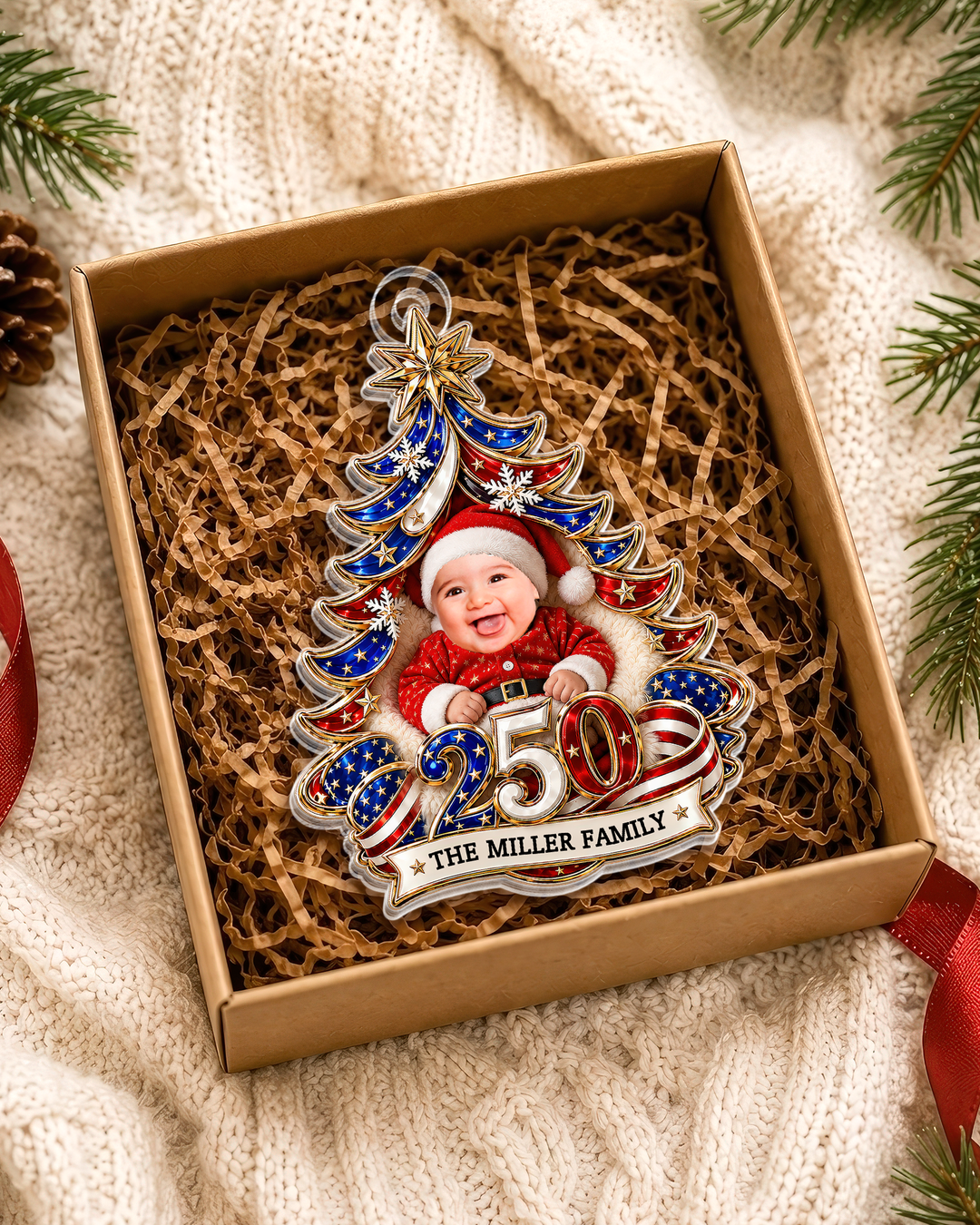 Stars And Stripes Personalized 1-Side Photo Acrylic Ornament
