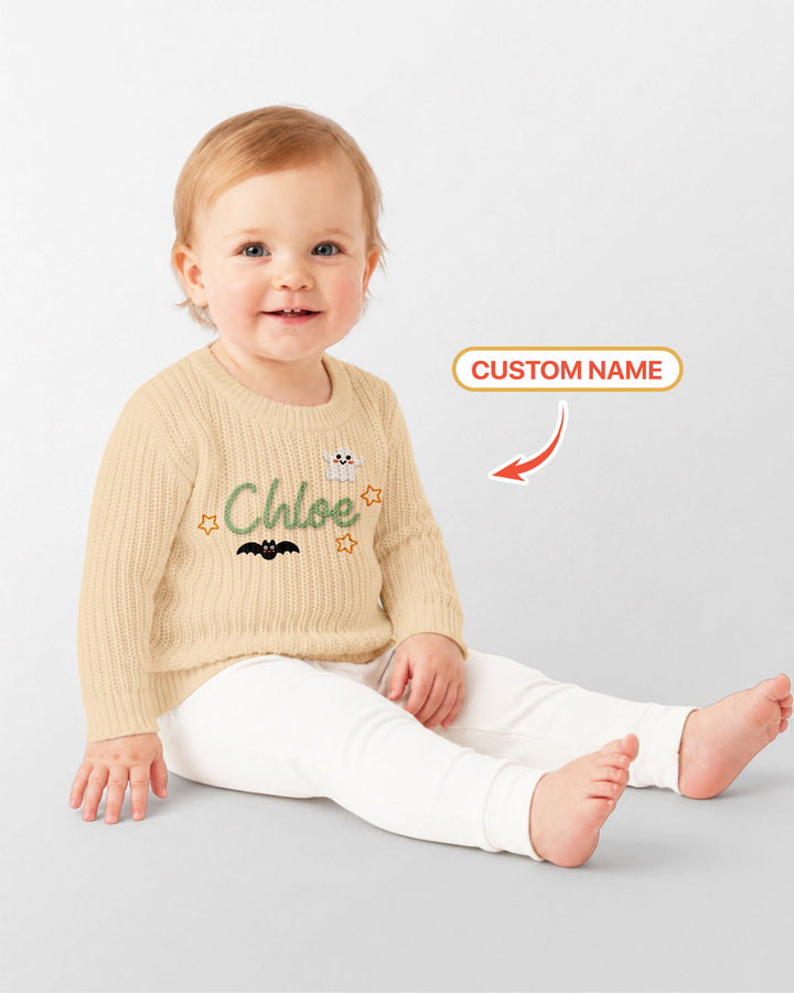 Happy Halloween Embroidered Baby Name Bamboo Knit Sweater Bubble
