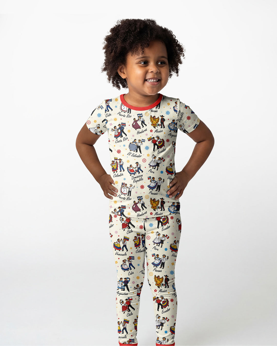 Hispanic Traditional Folkloric Dress Bamboo Two Piece Short Sleeve Pajama Set
