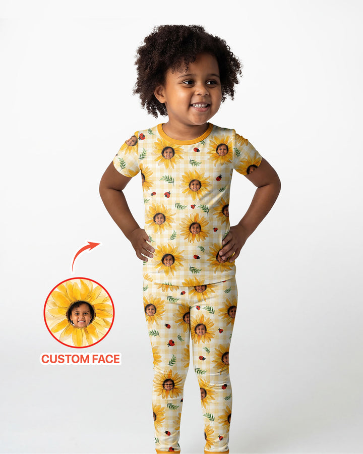 Custom Photo Be The Sunshine Bamboo Two Piece Short Sleeve Pajama Set