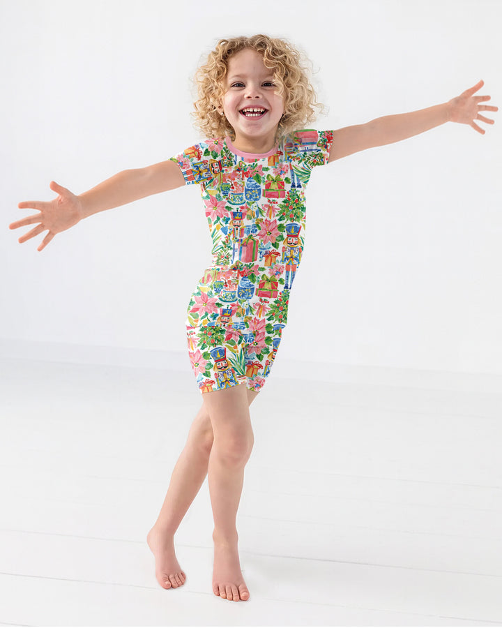 Watercolor Nutcracker Holiday Bamboo Two Piece Short Sleeve Shorts Pajama Set