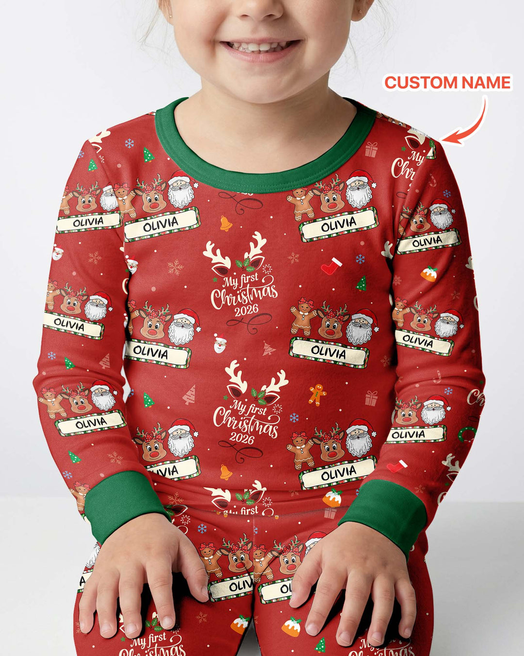 Custom Name Merry Christmas My Deer 2026 Bamboo Two Piece Long Sleeve Pajama Set