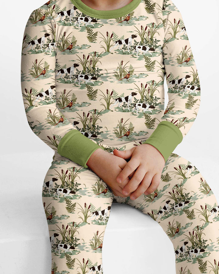Vintage Pheasant & Hunting Dog Field Family Matching Bamboo Two Piece Long Sleeve Pajama Set