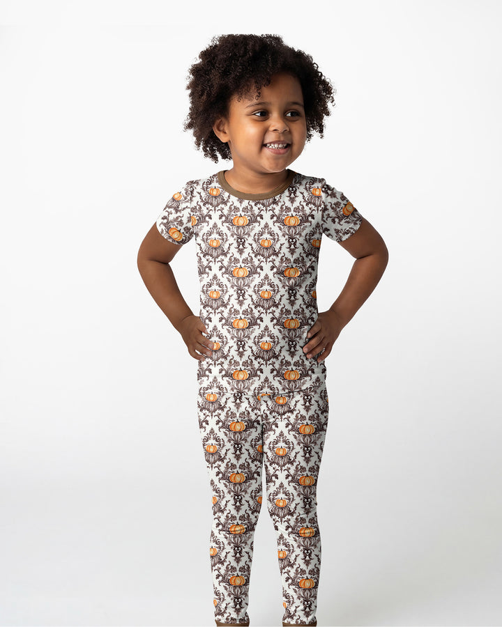 Pumpkin Toile Family Matching Bamboo Two Piece Short Sleeve Pajama Set