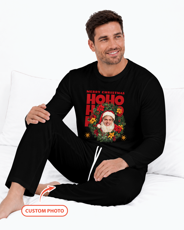 Personalized Photo Christmas Santa Bamboo Men's Pajama Set