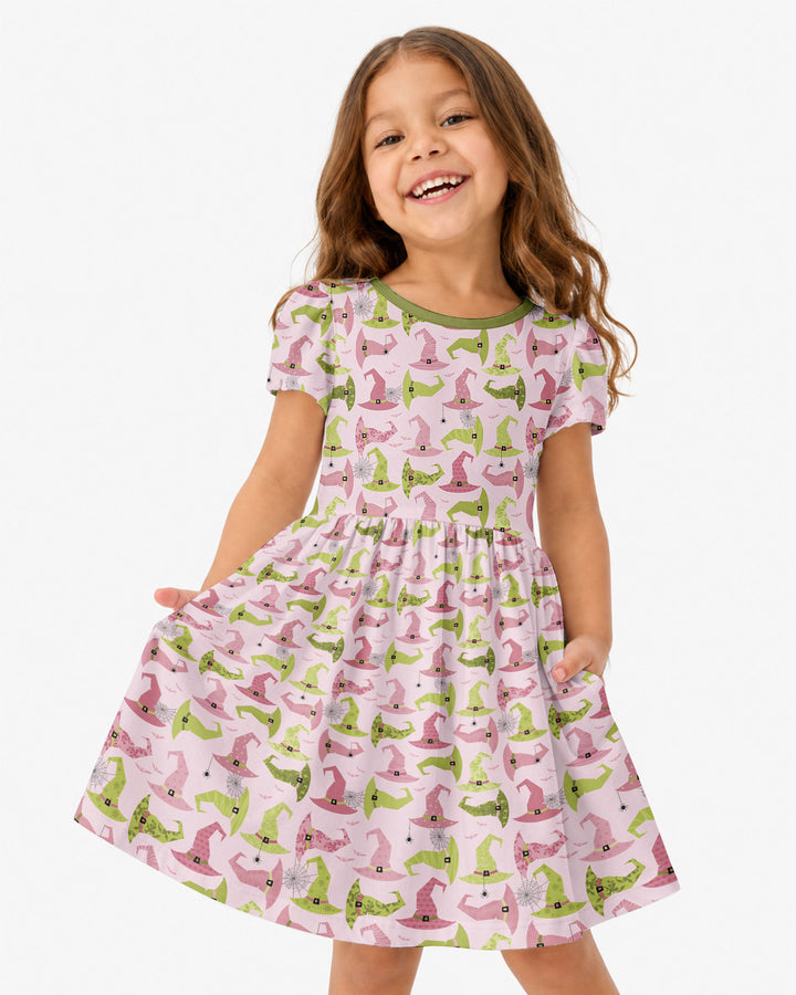 Pink Witch Hat Halloween Bamboo Twirl Dress