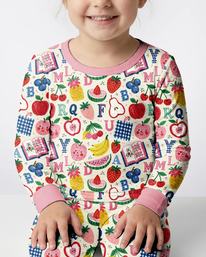Back To School Fruit Alphabet Bamboo Two Piece Long Sleeve Pajama Set
