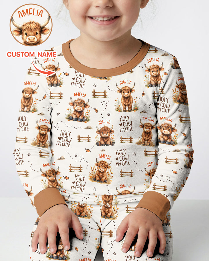 Holy Cow I'm Cute Personalized Bamboo Two Piece Long Sleeve Pajama Set